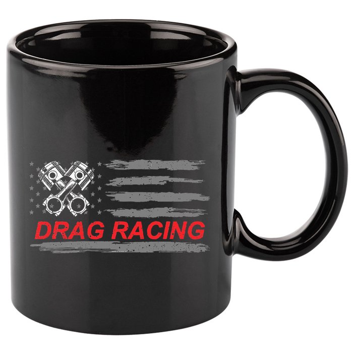 American Flag Drag Racing Car Lover 11oz C Handle Ceramic Mug