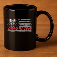 American Flag Drag Racing Car Lover 11oz C Handle Ceramic Mug