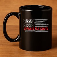 American Flag Drag Racing Car Lover 11oz C Handle Ceramic Mug
