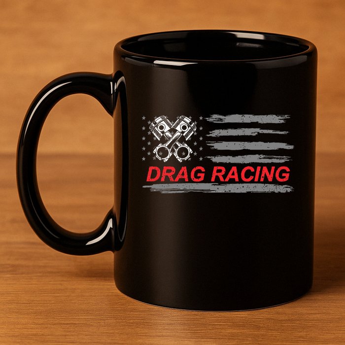 American Flag Drag Racing Car Lover 11oz C Handle Ceramic Mug
