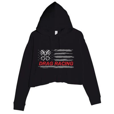 American Flag Drag Racing Car Lover Crop Fleece Hoodie