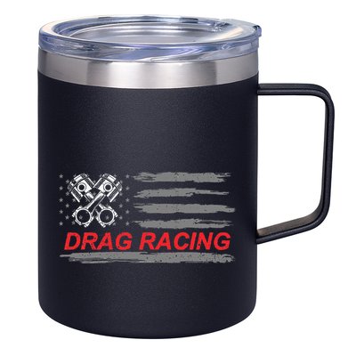 American Flag Drag Racing Car Lover 12oz Stainless Steel Coffee Mug