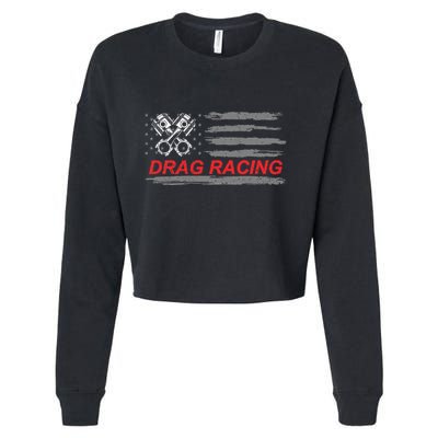 American Flag Drag Racing Car Lover Cropped Pullover Crew