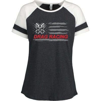 American Flag Drag Racing Car Lover Enza Ladies Jersey Colorblock Tee