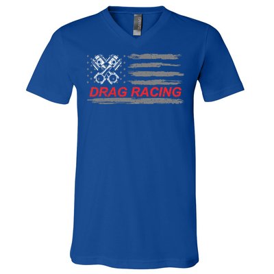 American Flag Drag Racing Car Lover V-Neck T-Shirt