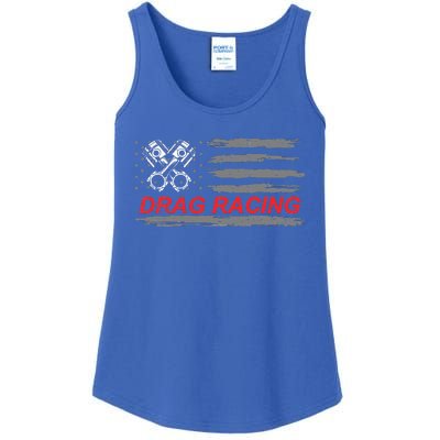 American Flag Drag Racing Car Lover Ladies Essential Tank