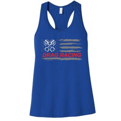 American Flag Drag Racing Car Lover Women's Racerback Tank