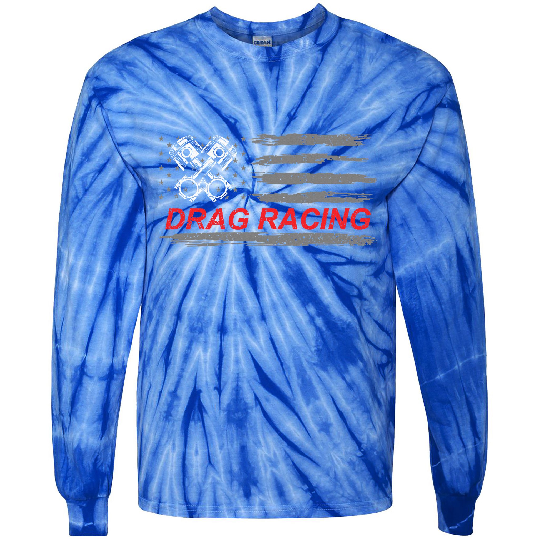 American Flag Drag Racing Car Lover Tie-Dye Long Sleeve Shirt
