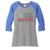 American Flag Drag Racing Car Lover Women's Tri-Blend 3/4-Sleeve Raglan Shirt