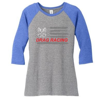 American Flag Drag Racing Car Lover Women's Tri-Blend 3/4-Sleeve Raglan Shirt