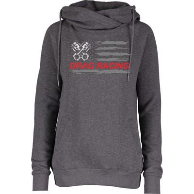 American Flag Drag Racing Car Lover Womens Funnel Neck Pullover Hood