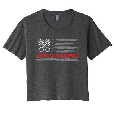 American Flag Drag Racing Car Lover Women's Crop Top Tee