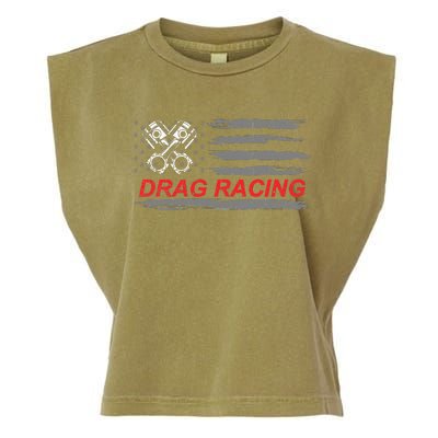 American Flag Drag Racing Car Lover Garment-Dyed Women's Muscle Tee