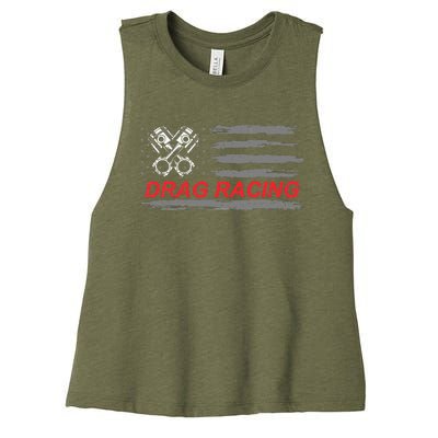 American Flag Drag Racing Car Lover Women's Racerback Cropped Tank