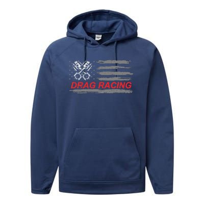 American Flag Drag Racing Car Lover Performance Fleece Hoodie