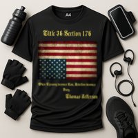 American Flag Distress Upside Down Thomas Jefferson Patriot Cooling Performance Crew T-Shirt