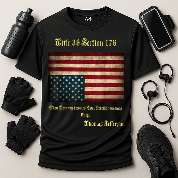 American Flag Distress Upside Down Thomas Jefferson Patriot Cooling Performance Crew T-Shirt