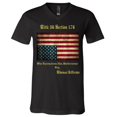 American Flag Distress Upside Down Thomas Jefferson Patriot V-Neck T-Shirt