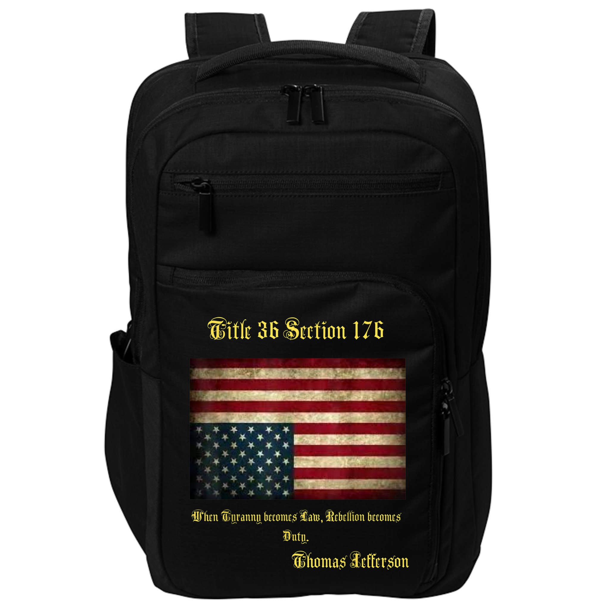 American Flag Distress Upside Down Thomas Jefferson Patriot Impact Tech Backpack