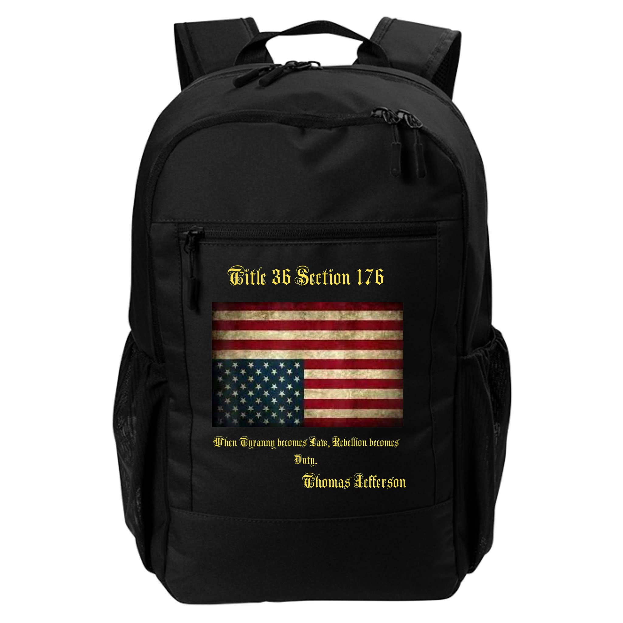 American Flag Distress Upside Down Thomas Jefferson Patriot Backpack