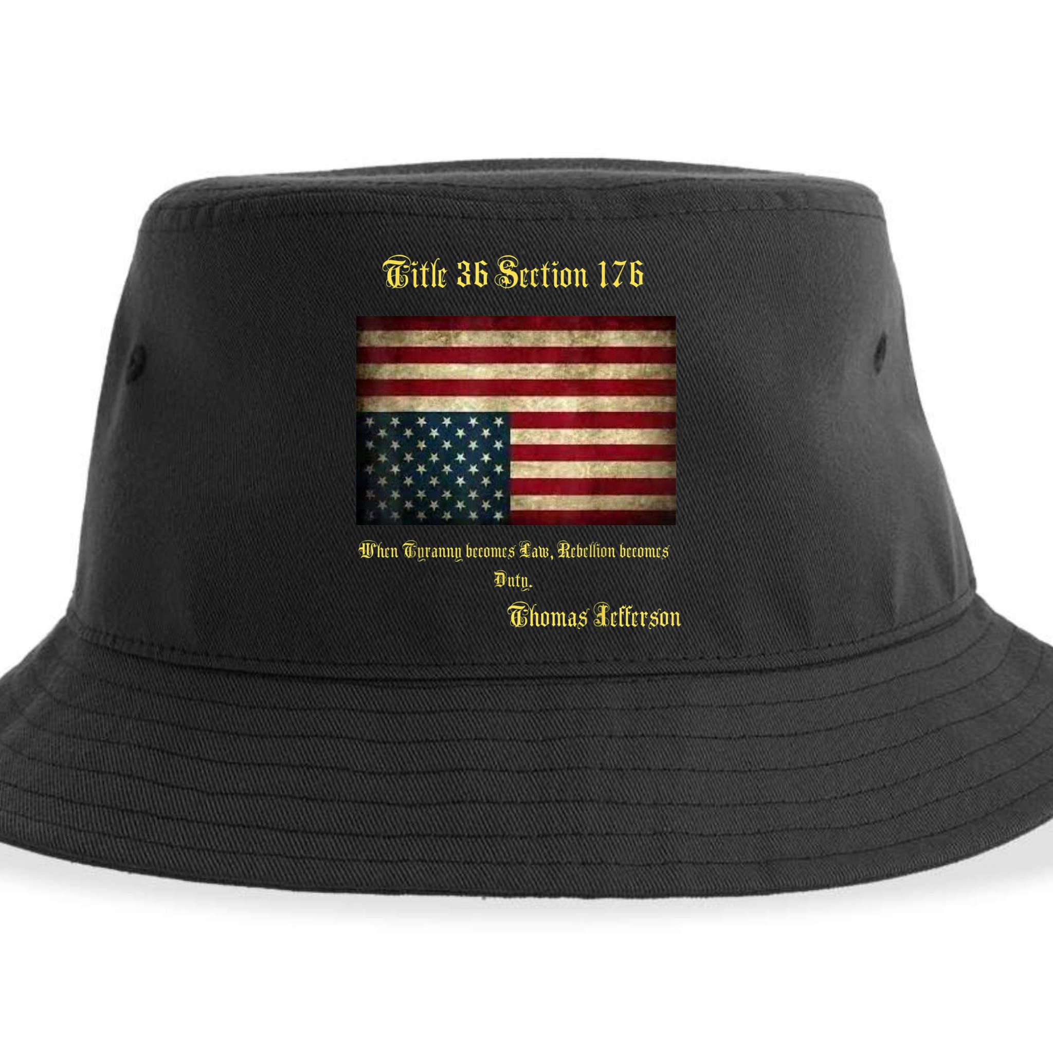 American Flag Distress Upside Down Thomas Jefferson Patriot Sustainable Bucket Hat