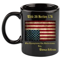 American Flag Distress Upside Down Thomas Jefferson Patriot 11oz C Handle Ceramic Mug