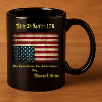 American Flag Distress Upside Down Thomas Jefferson Patriot 11oz C Handle Ceramic Mug