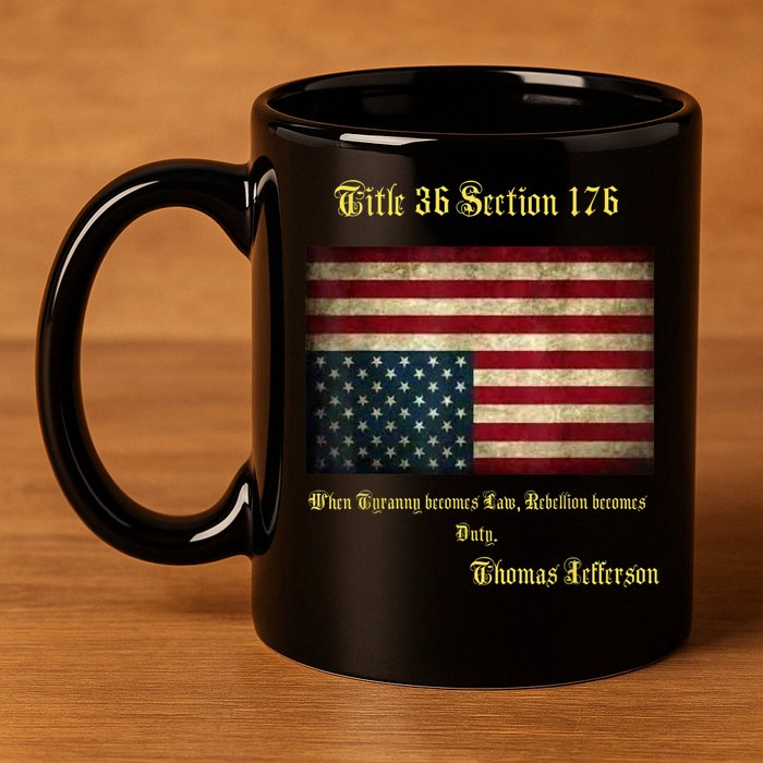 American Flag Distress Upside Down Thomas Jefferson Patriot 11oz C Handle Ceramic Mug