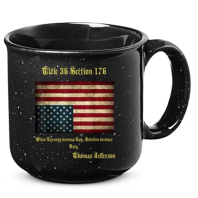 American Flag Distress Upside Down Thomas Jefferson Patriot 15oz Campfire Ceramic Mug