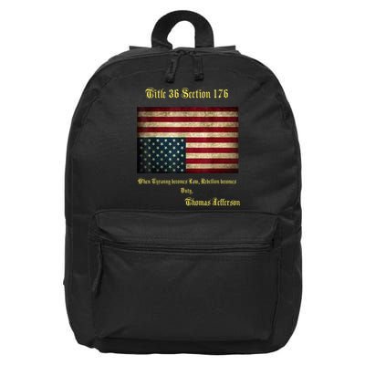 American Flag Distress Upside Down Thomas Jefferson Patriot 16 in Basic Backpack