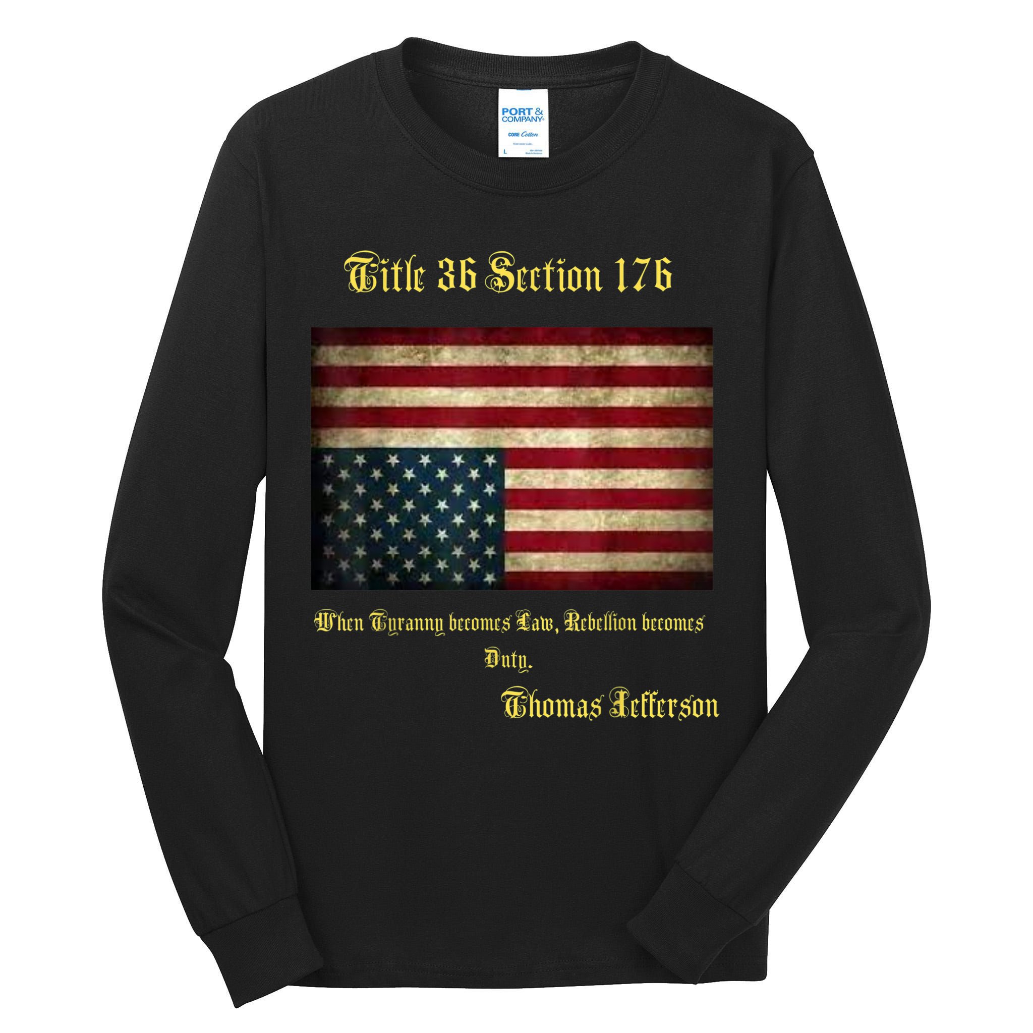 American Flag Distress Upside Down Thomas Jefferson Patriot Tall Long Sleeve T-Shirt
