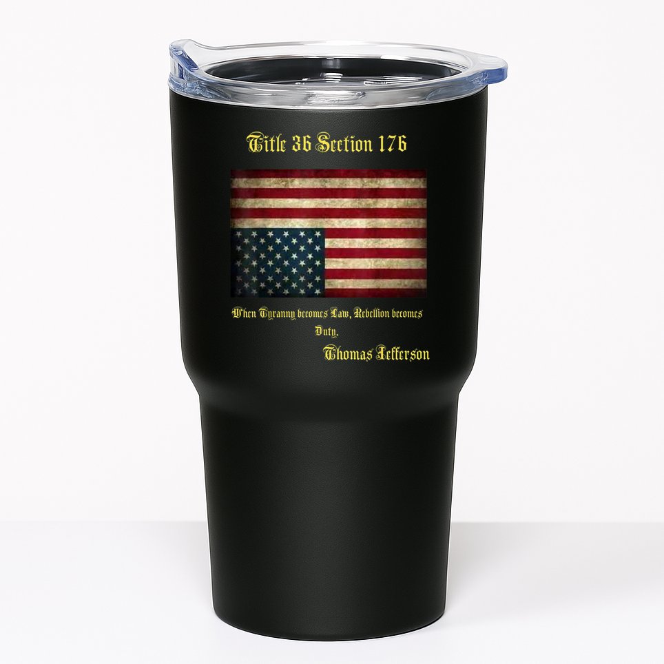 American Flag Distress Upside Down Thomas Jefferson Patriot Tumbler