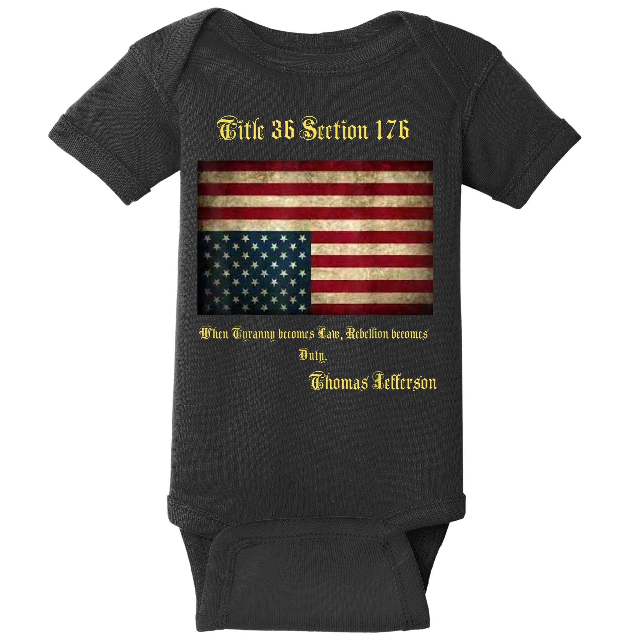 American Flag Distress Upside Down Thomas Jefferson Patriot Baby Bodysuit