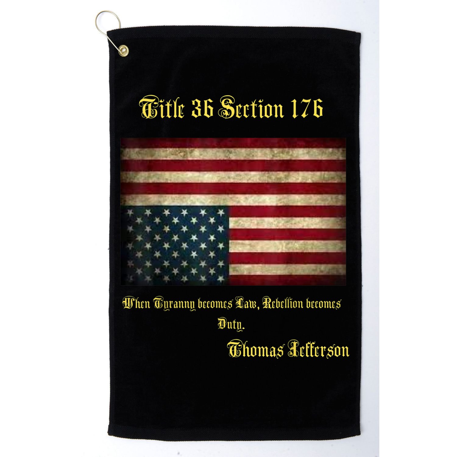 American Flag Distress Upside Down Thomas Jefferson Patriot Golf Towel