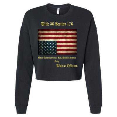 American Flag Distress Upside Down Thomas Jefferson Patriot Cropped Pullover Crew