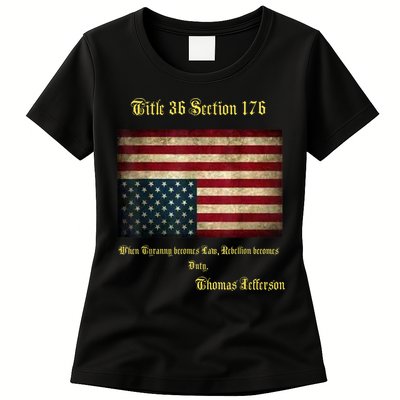 American Flag Distress Upside Down Thomas Jefferson Patriot Womens T-Shirt
