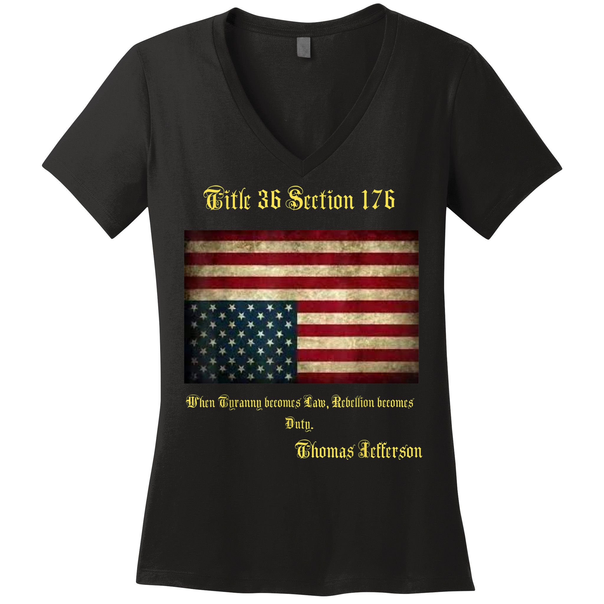American Flag Distress Upside Down Thomas Jefferson Patriot Women's V-Neck T-Shirt