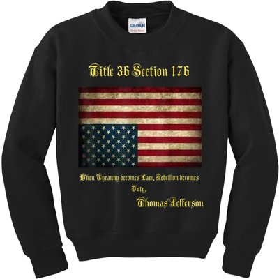 American Flag Distress Upside Down Thomas Jefferson Patriot Kids Sweatshirt
