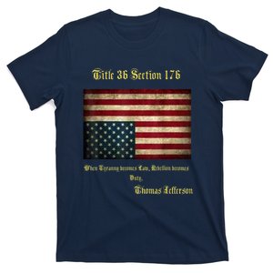 American Flag Distress Upside Down Thomas Jefferson Patriot T-Shirt