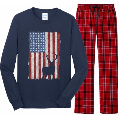 American Flag Deer Hunting Distressed USA Long Sleeve Pajama Set