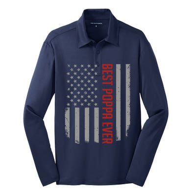 American Flag Dad Gift For Fathers Day Best Poppa Ever Silk Touch Performance Long Sleeve Polo