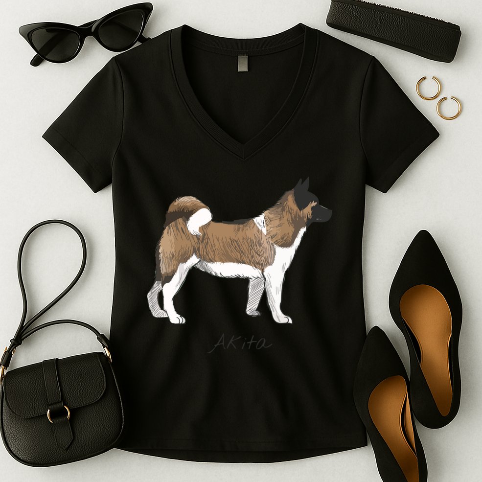 Akita Fun Doggy Women's V-Neck T-Shirt