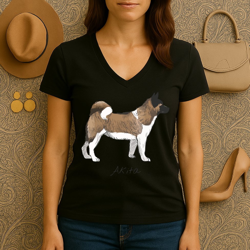 Akita Fun Doggy Women's V-Neck T-Shirt