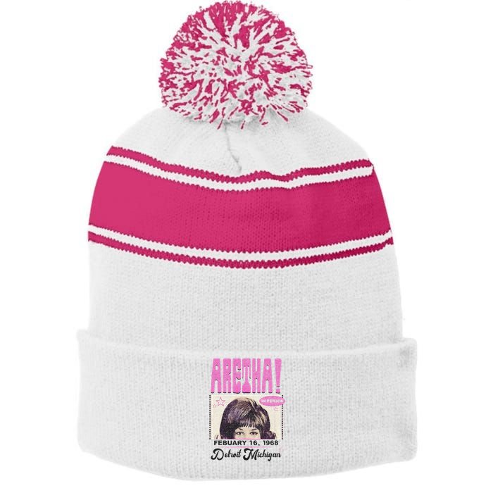 Aretha Franklin DETROIT Stripe Pom Pom Beanie