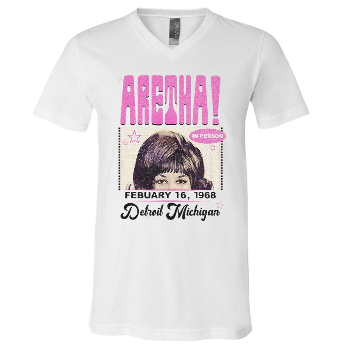 Aretha Franklin DETROIT V-Neck T-Shirt