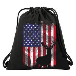 American Flag Deer Elk Hunting USA Patriotic Hunter Gift Drawstring Bag