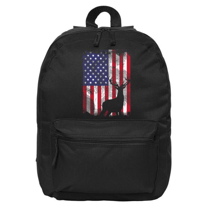 American Flag Deer Elk Hunting USA Patriotic Hunter Gift 16 in Basic Backpack