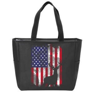 American Flag Deer Elk Hunting USA Patriotic Hunter Gift Zip Tote Bag