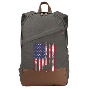 American Flag Deer Elk Hunting USA Patriotic Hunter Gift Cotton Canvas Backpack