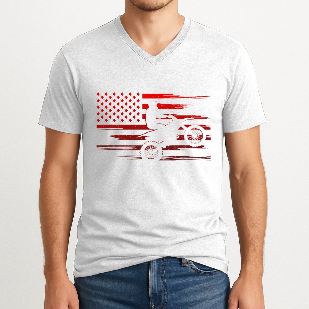 American Flag Dirt Bike Apparel Dirt Bike Motocross V-Neck T-Shirt
